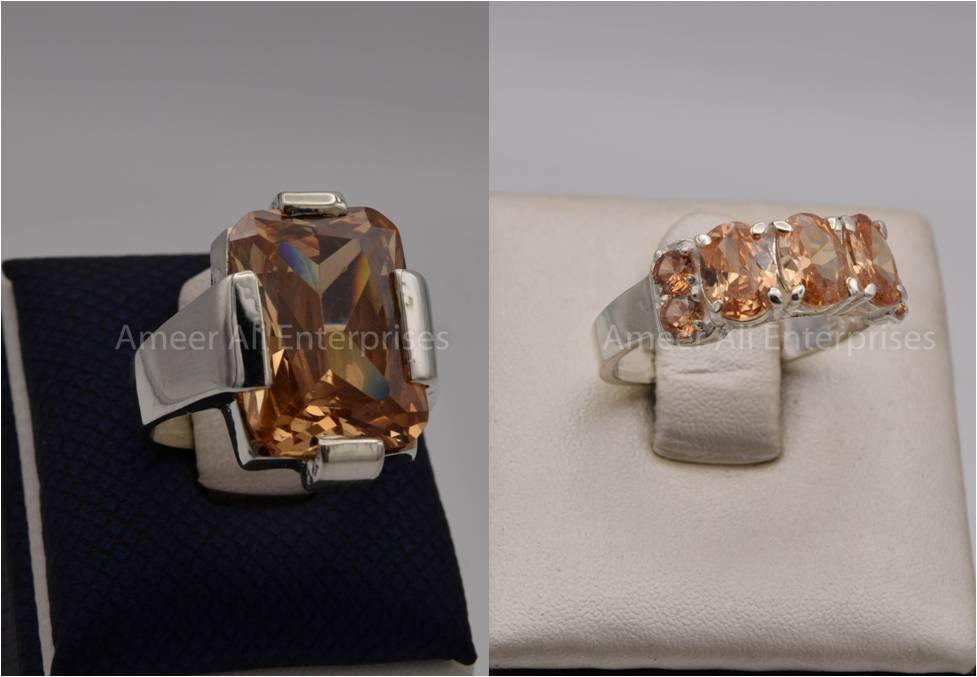 Silver Couple Rings: Pair 85, Stone: Zircon - AmeerAliEnterprises