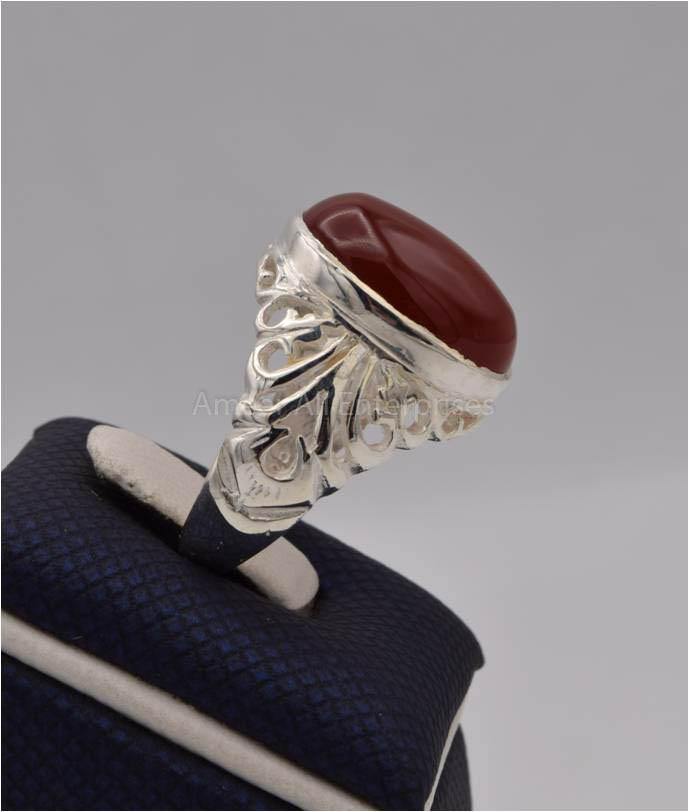 AAE 9600 Chandi Ring 925, Stone: Red Aqeeq - AmeerAliEnterprises