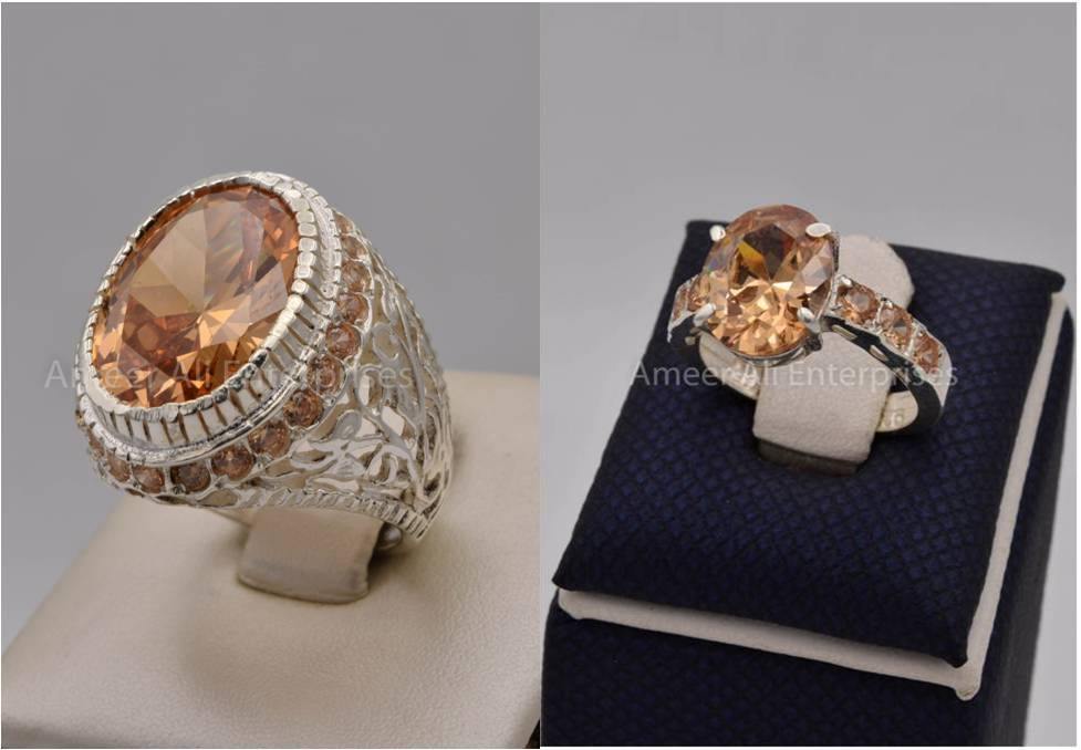 Silver Couple Rings: Pair 106, Stone: Zircon - AmeerAliEnterprises