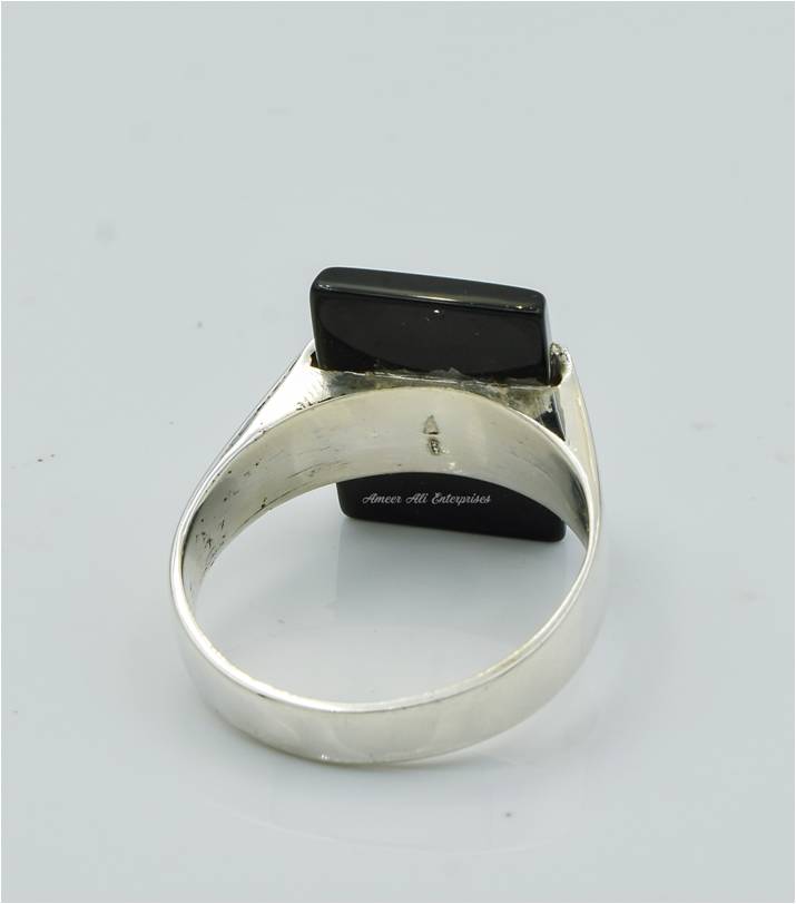 AAE 8210 Chandi Ring 925, Stone: Black Aqeeq