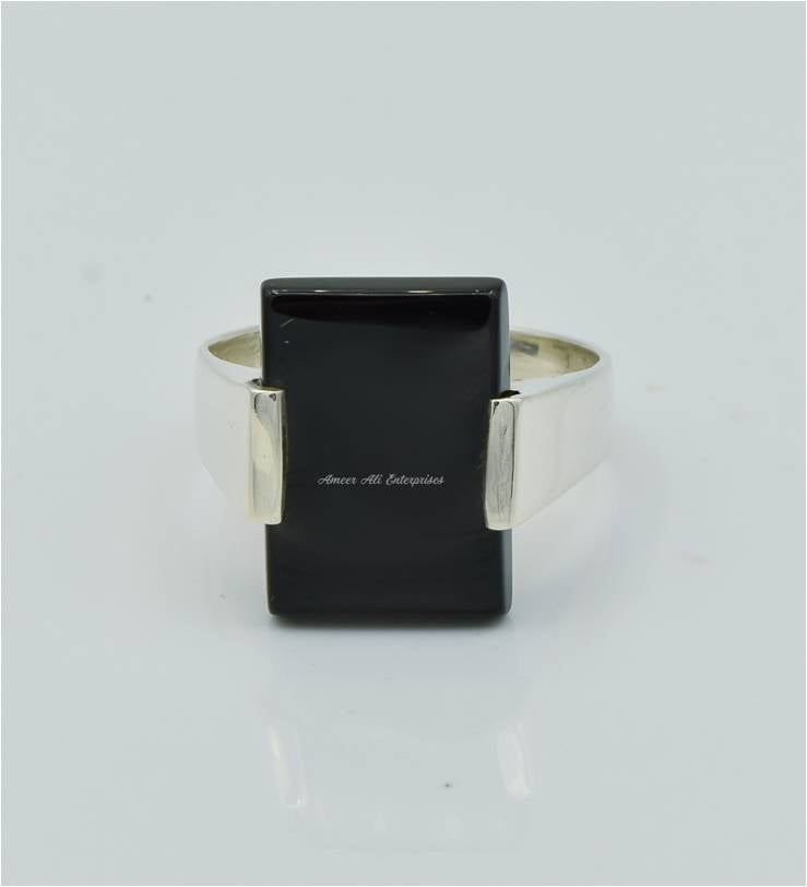 AAE 8210 Chandi Ring 925, Stone: Black Aqeeq