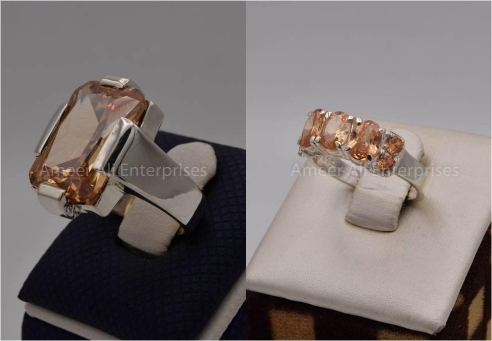 Silver Couple Rings: Pair 85, Stone: Zircon - AmeerAliEnterprises