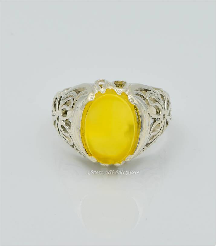 AAE 6529 Chandi Ring 925, Stone: Yellow Aqeeq