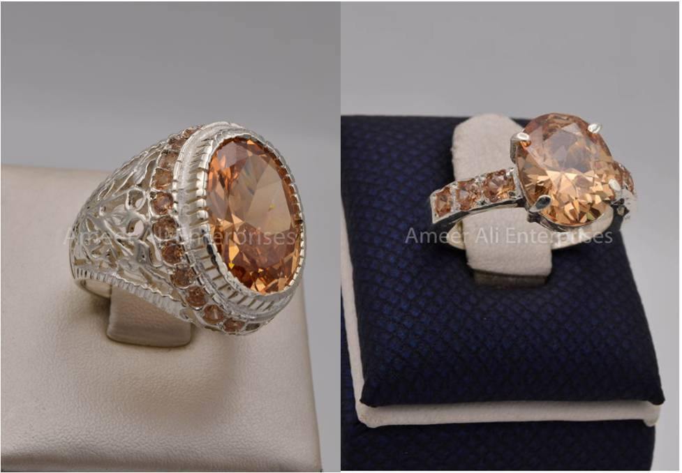 Silver Couple Rings: Pair 106, Stone: Zircon - AmeerAliEnterprises