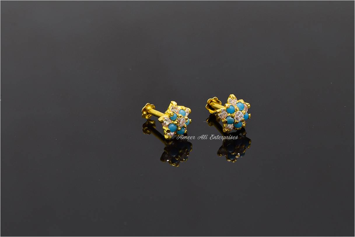 AAE 6929 Gold Ear Studs, Stone: Zircon & Feroza