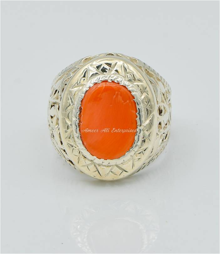 AAE 6275 Chandi Ring 925, Stone: Marjan (Coral)