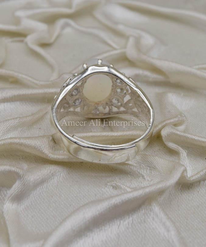 AAE 0322 Chandi Ring 925, Stone Opal (White) - AmeerAliEnterprises