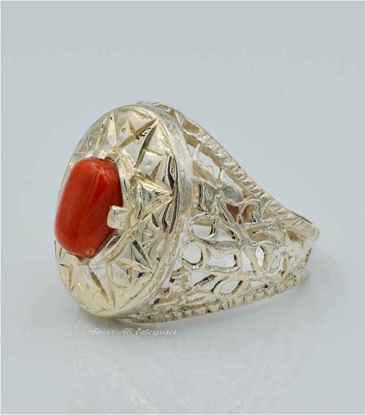 AAE 6271 Chandi Ring 925, Stone: Marjan (Coral)