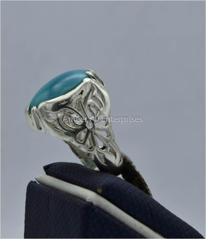 AAE 5792 Chandi Ring 925, Stone: Feroza - AmeerAliEnterprises