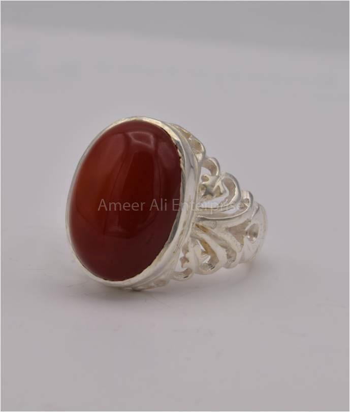 AAE 9600 Chandi Ring 925, Stone: Red Aqeeq - AmeerAliEnterprises