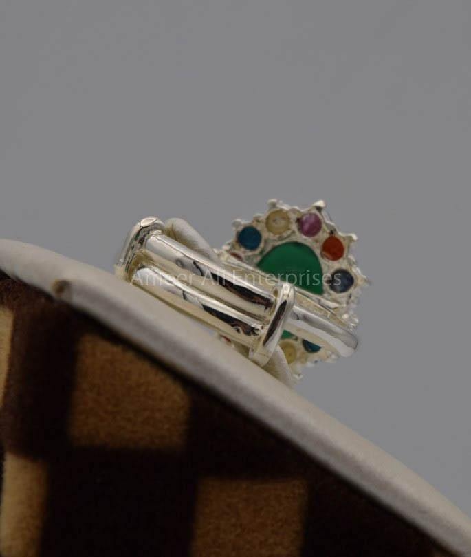 AAE 7532 Chandi Ring, Stone: Navratan (Nine Original Stones) - AmeerAliEnterprises