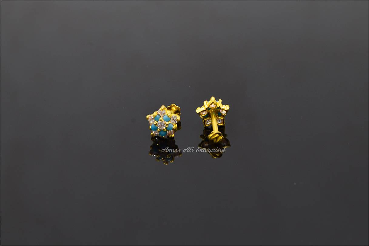AAE 6929 Gold Ear Studs, Stone: Zircon & Feroza