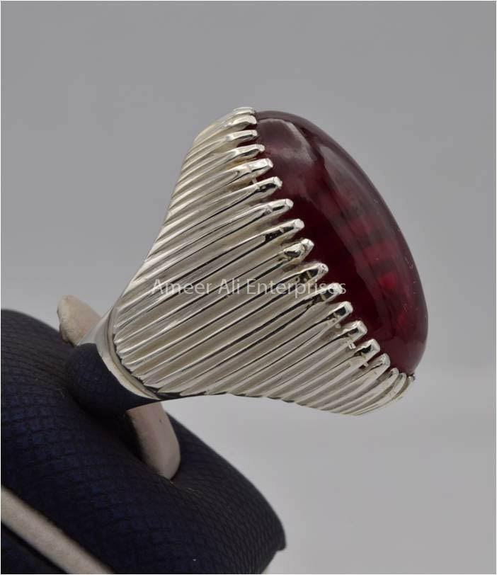 AAE 2211 Chandi Ring 925, Stone: Irani Poota Yaqoot (Anari Yaqoot) - AmeerAliEnterprises