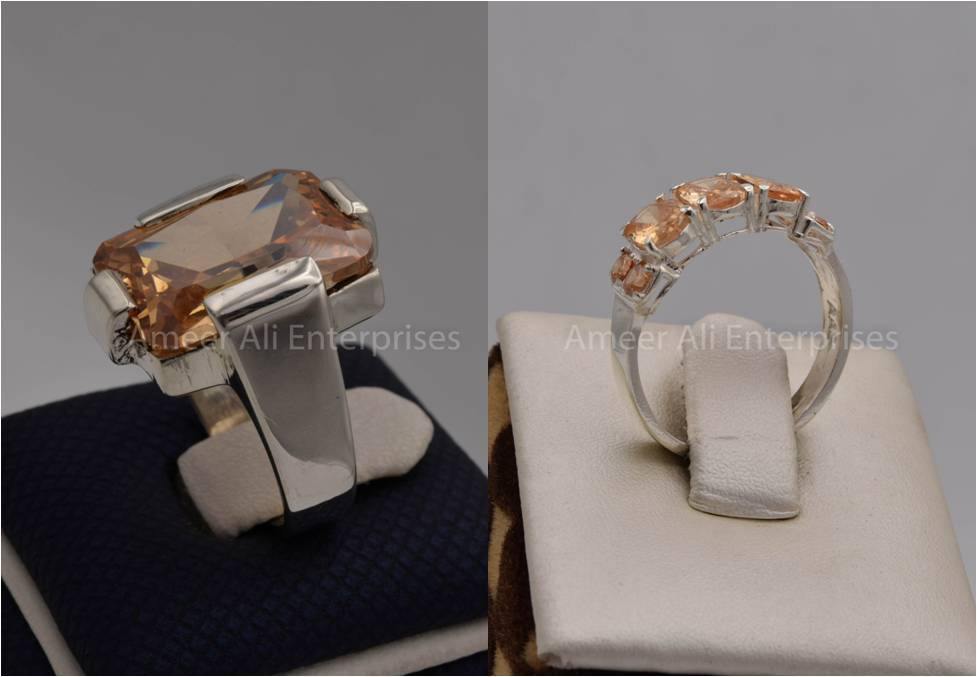 Silver Couple Rings: Pair 85, Stone: Zircon - AmeerAliEnterprises
