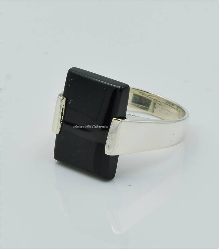 AAE 8210 Chandi Ring 925, Stone: Black Aqeeq