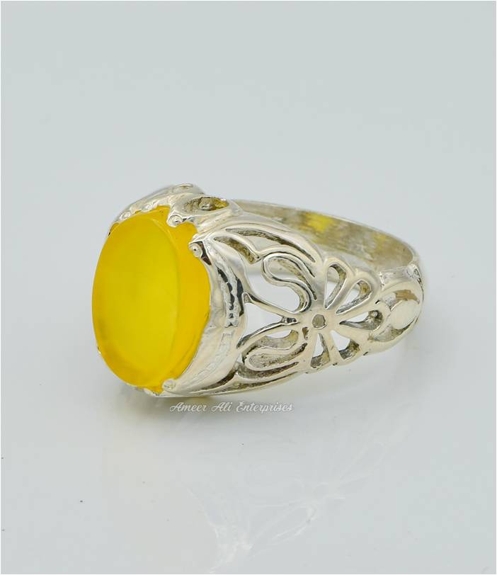 AAE 6529 Chandi Ring 925, Stone: Yellow Aqeeq