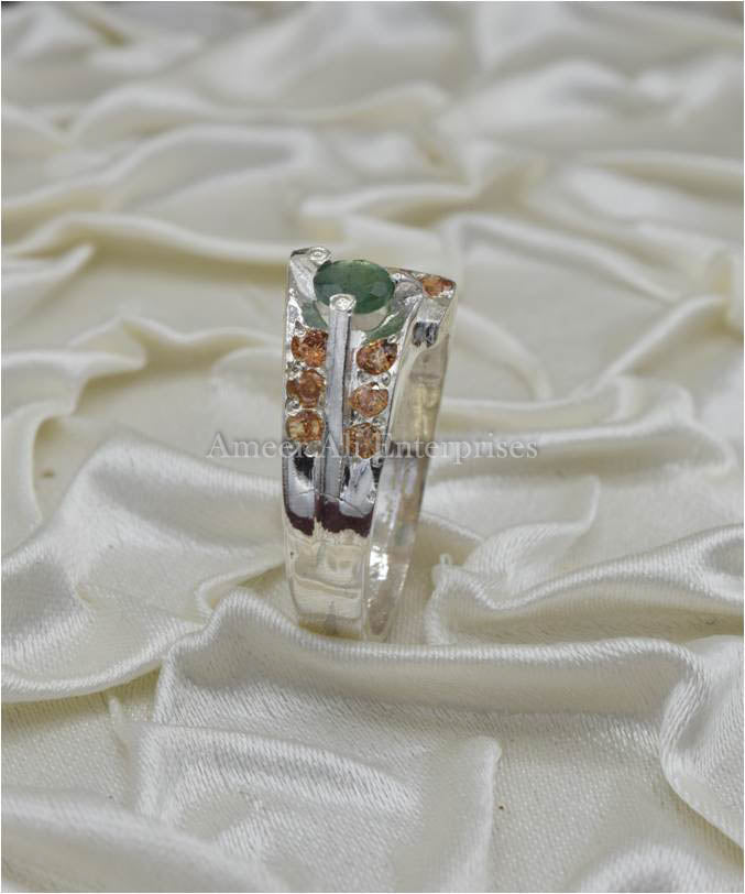 AAE 3635 Chandi Ring 925, Stone: Emerald (Zamurd)