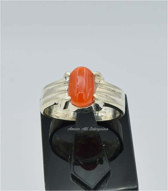 AAE 6273 Chandi Ring 925, Stone: Marjan (Coral)