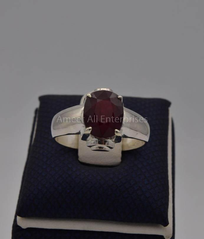 AAE 7772 Chandi Ring 925, Stone: African Yaqoot Ruby - AmeerAliEnterprises