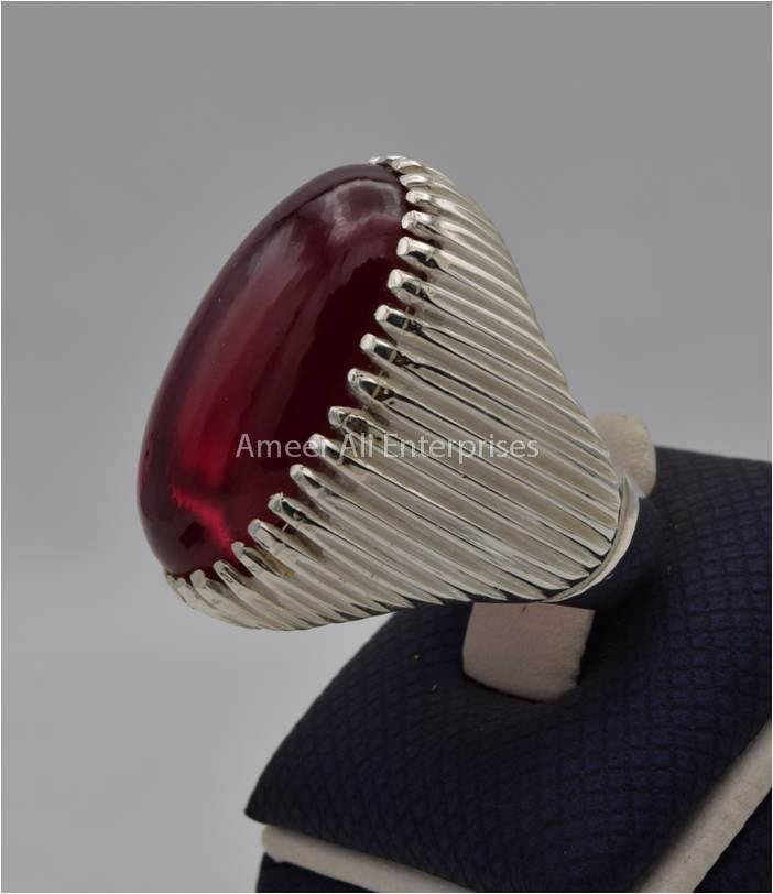 AAE 2211 Chandi Ring 925, Stone: Irani Poota Yaqoot (Anari Yaqoot) - AmeerAliEnterprises