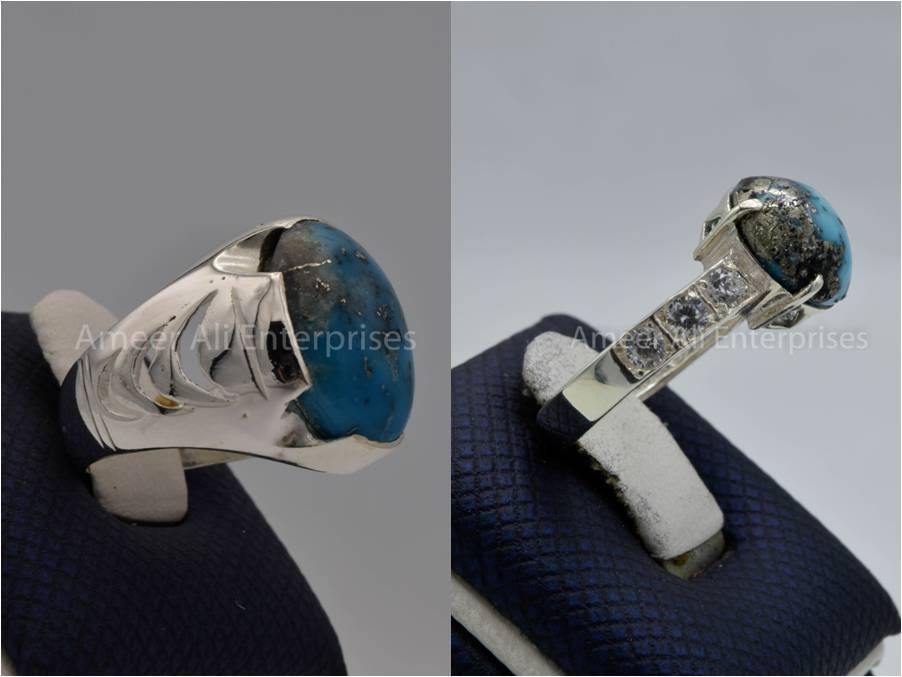 Silver Couple Rings: Pair 138, Stone: Shajri Feroza - AmeerAliEnterprises