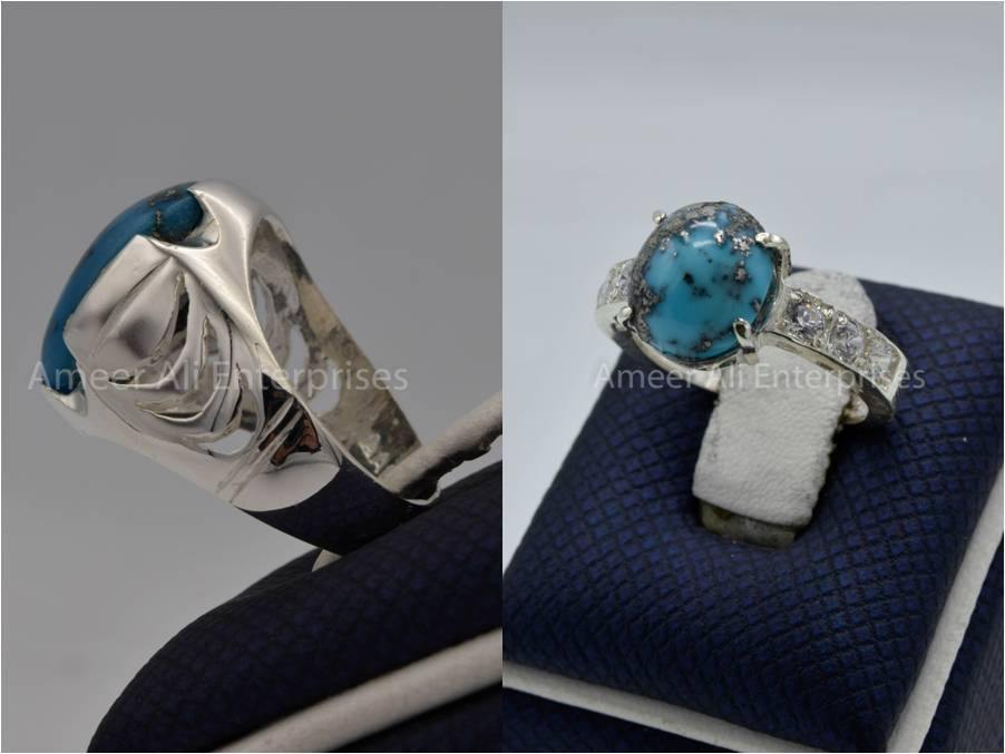 Silver Couple Rings: Pair 138, Stone: Shajri Feroza - AmeerAliEnterprises