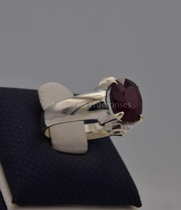 AAE 7772 Chandi Ring 925, Stone: African Yaqoot Ruby - AmeerAliEnterprises