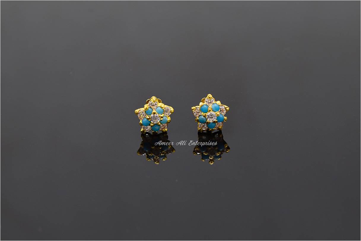 AAE 6929 Gold Ear Studs, Stone: Zircon & Feroza
