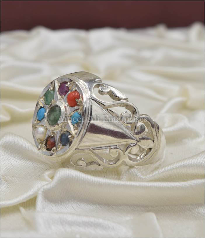 AAE 3627 Chandi Ring 925, Stone: Navratan (Nine Original Stones)