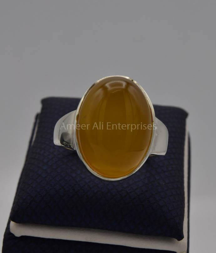 AAE 6537 Chandi Ring 925, Stone: Yellow Aqeeq - AmeerAliEnterprises