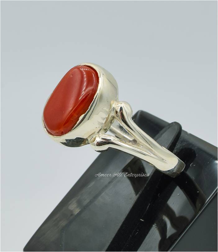 AAE 6279 Chandi Ring 925, Stone: Marjan (Coral)