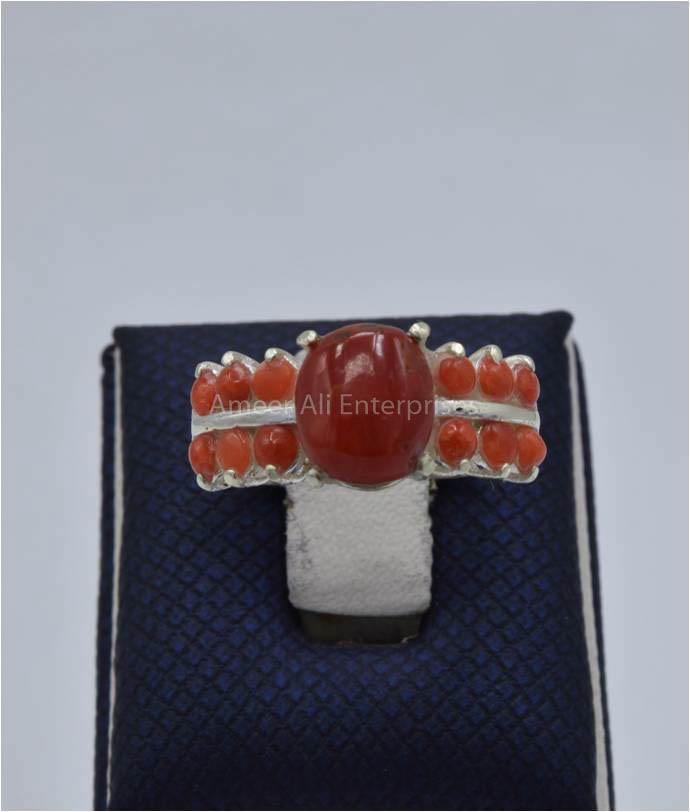 AAE 5827 Chandi Ring 925, Stone: Marjan - AmeerAliEnterprises