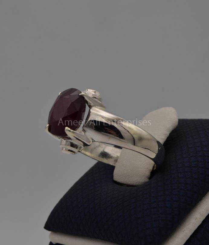 AAE 7772 Chandi Ring 925, Stone: African Yaqoot Ruby - AmeerAliEnterprises