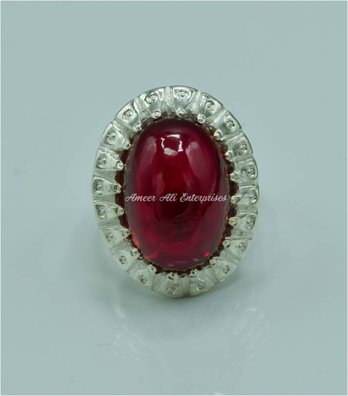 AAE 6825 Chandi Ring 925, Stone: Irani Poota Yaqoot