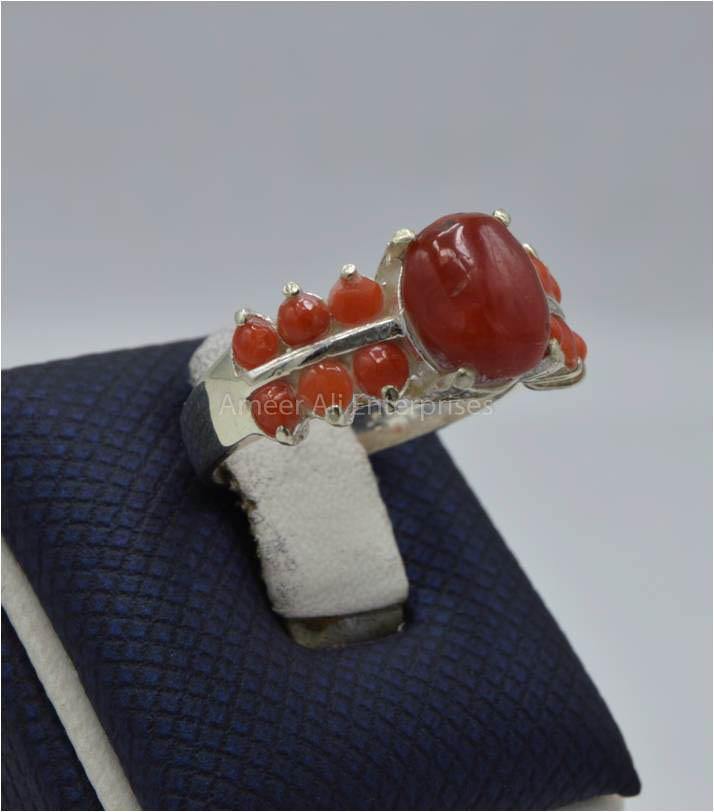 AAE 5827 Chandi Ring 925, Stone: Marjan - AmeerAliEnterprises