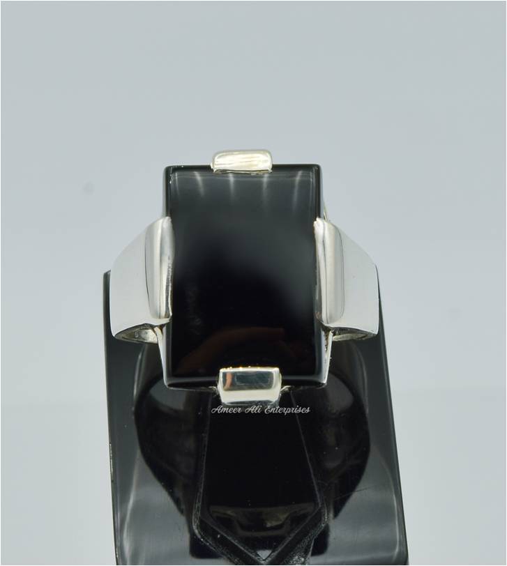AAE 1120 Chandi Ring 925, Stone: Black Aqeeq
