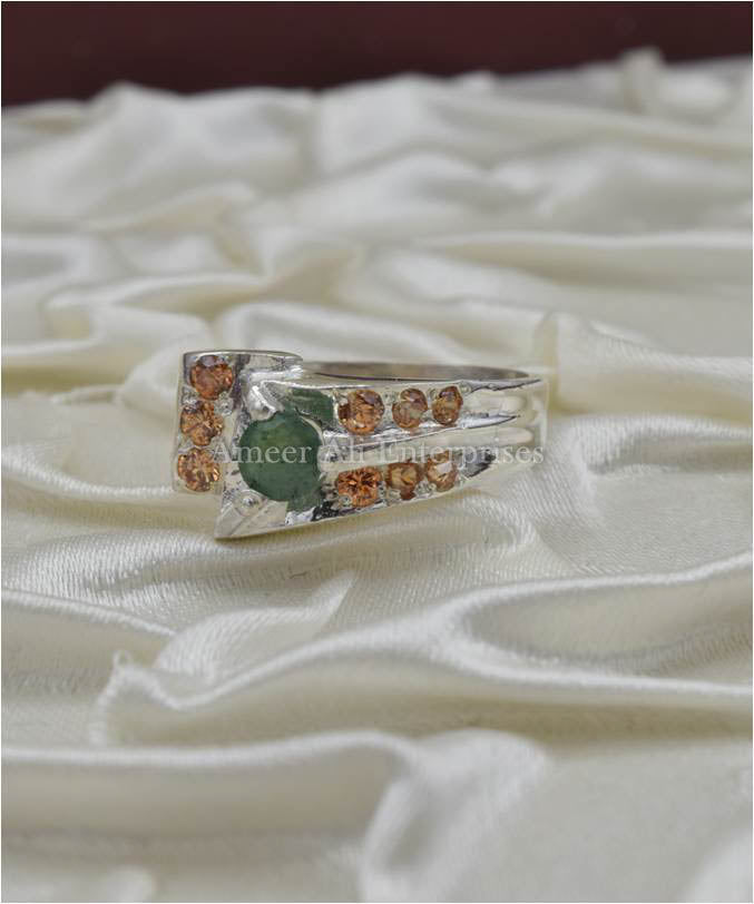 AAE 3635 Chandi Ring 925, Stone: Emerald (Zamurd)