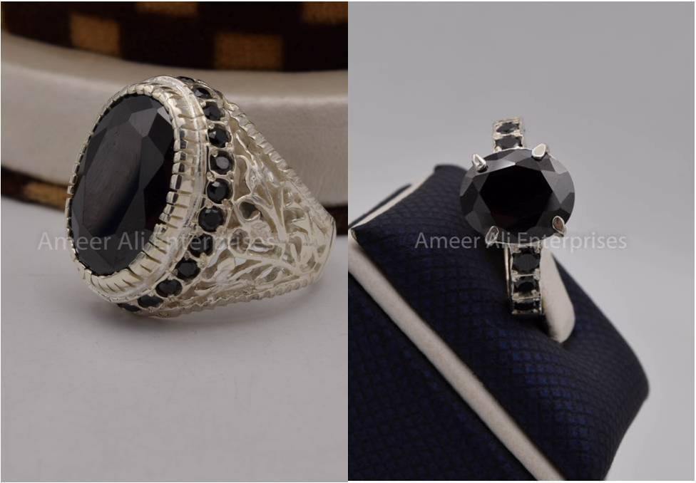 Silver Couple Rings: Pair 107, Stone: Zircon - AmeerAliEnterprises