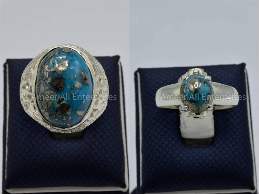 Silver Couple Rings: Pair 133, Stone: Shajri Feroza - AmeerAliEnterprises