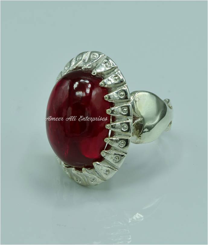 AAE 6825 Chandi Ring 925, Stone: Irani Poota Yaqoot