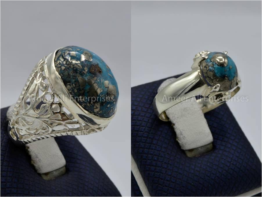 Silver Couple Rings: Pair 133, Stone: Shajri Feroza - AmeerAliEnterprises