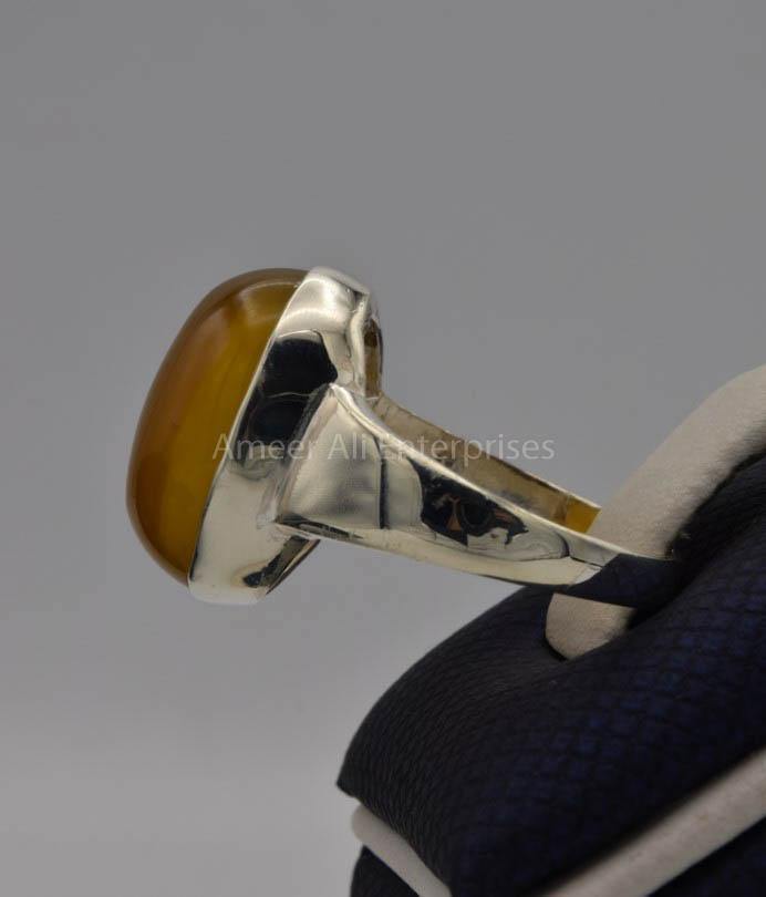 AAE 6537 Chandi Ring 925, Stone: Yellow Aqeeq - AmeerAliEnterprises