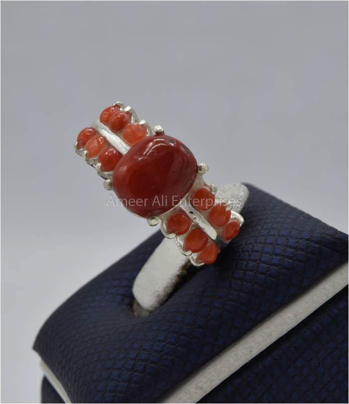 AAE 5827 Chandi Ring 925, Stone: Marjan - AmeerAliEnterprises