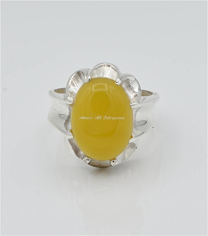AAE 6671 Chandi Ring 925, Stone: Yellow Aqeeq