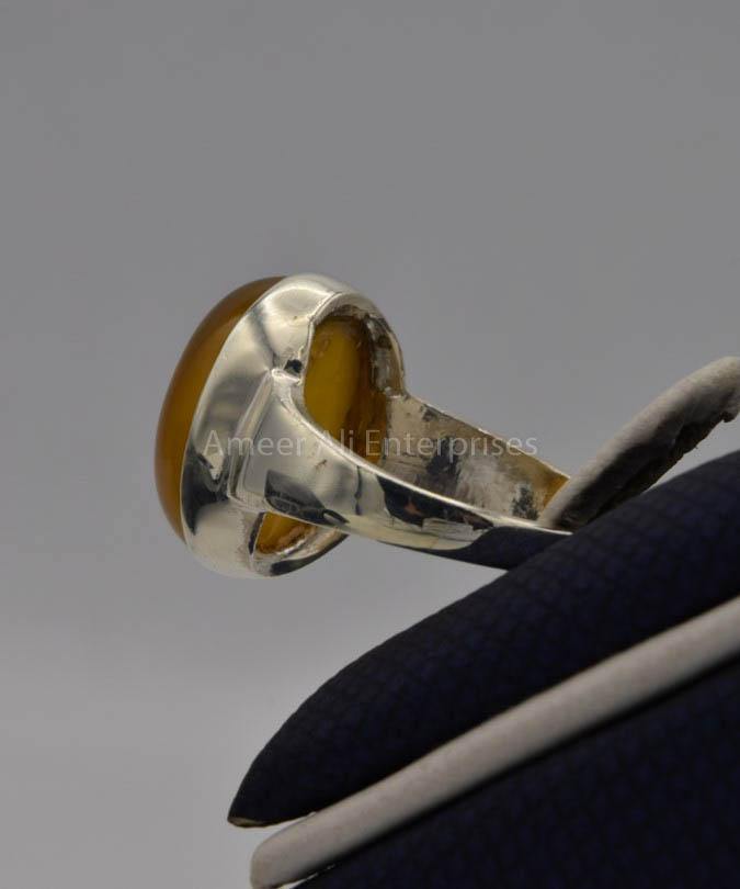 AAE 6537 Chandi Ring 925, Stone: Yellow Aqeeq - AmeerAliEnterprises