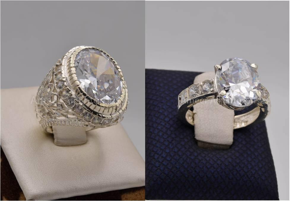Silver Couple Rings: Pair 108, Stone: Zircon - AmeerAliEnterprises
