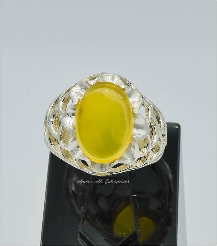 AAE 6286 Chandi Ring 925, Stone: Yellow Aqeeq