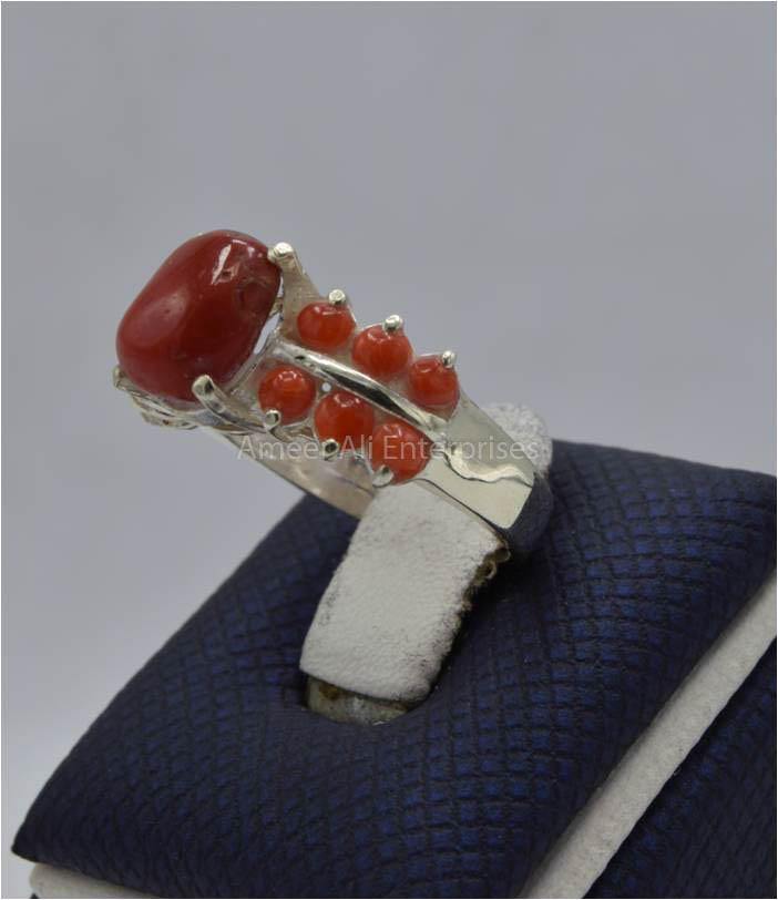 AAE 5827 Chandi Ring 925, Stone: Marjan - AmeerAliEnterprises