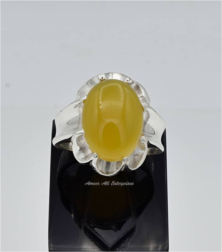 AAE 6671 Chandi Ring 925, Stone: Yellow Aqeeq
