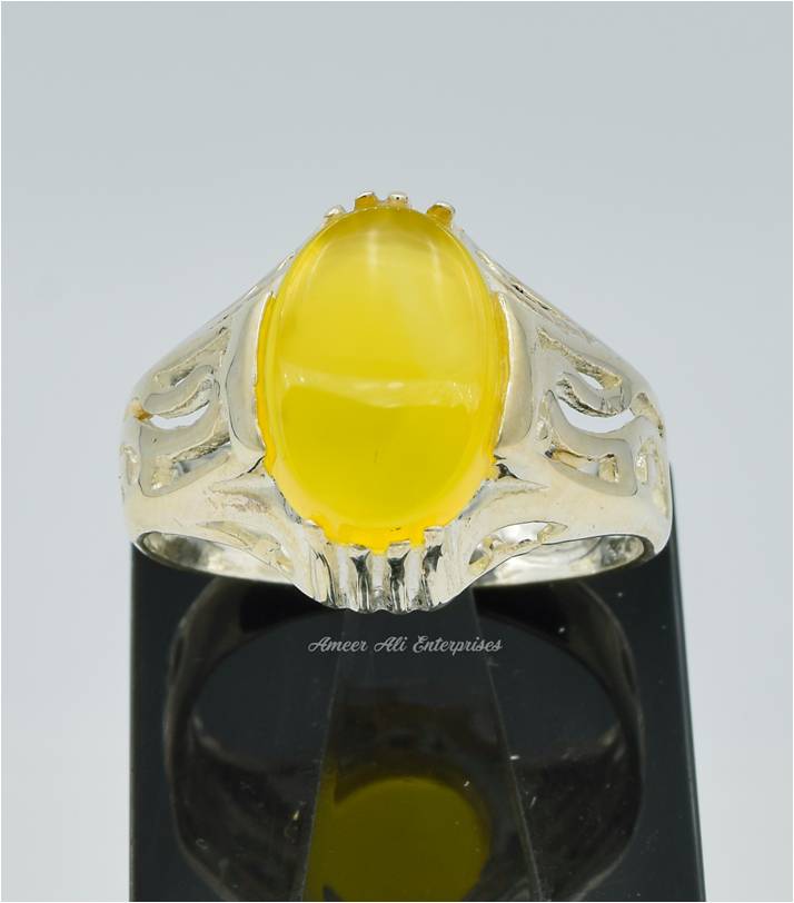 AAE 6288 Chandi Ring 925, Stone: Yellow Aqeeq